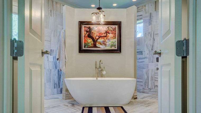 marble bathroom with bathtub
