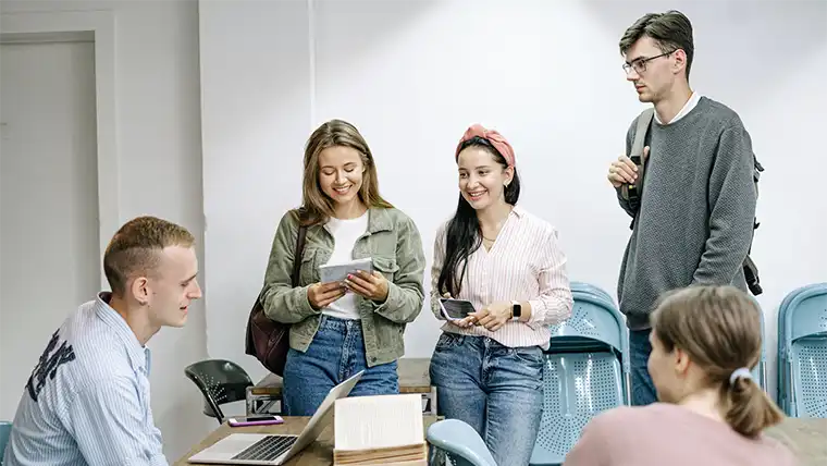 college students standing in line