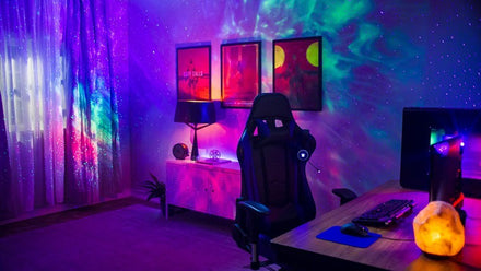 gamer chair with bright galaxy lights
