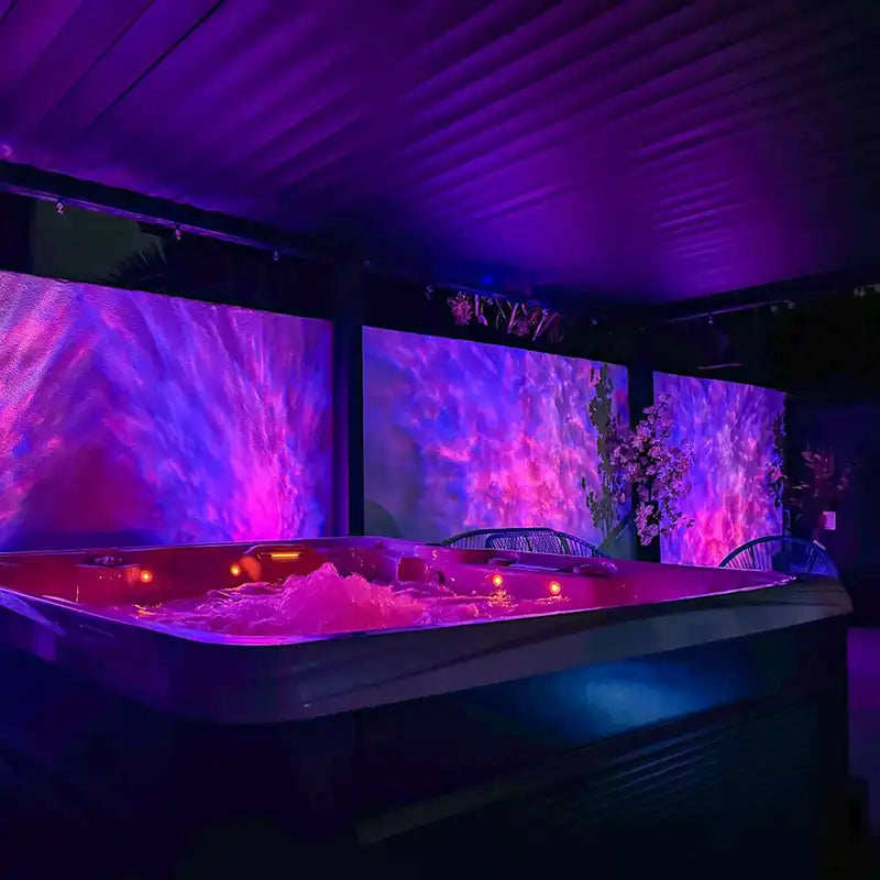 blue and red rgb patio lighting with oblivia