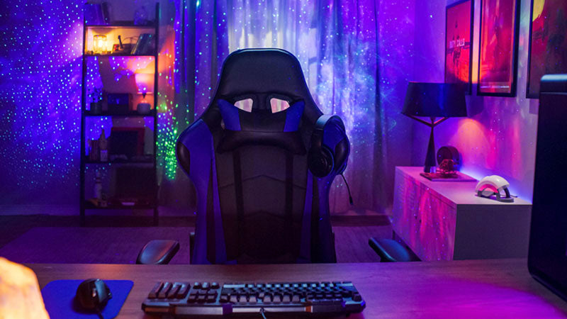 gaming room with gamer chair and multicolor lighting, blisslights bundles