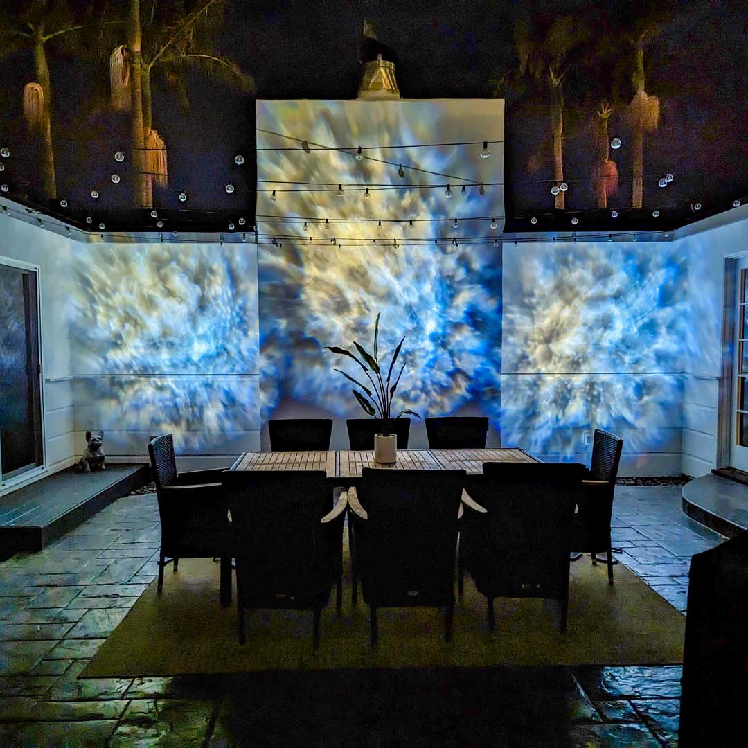 patio with oblivia garden accent light in white