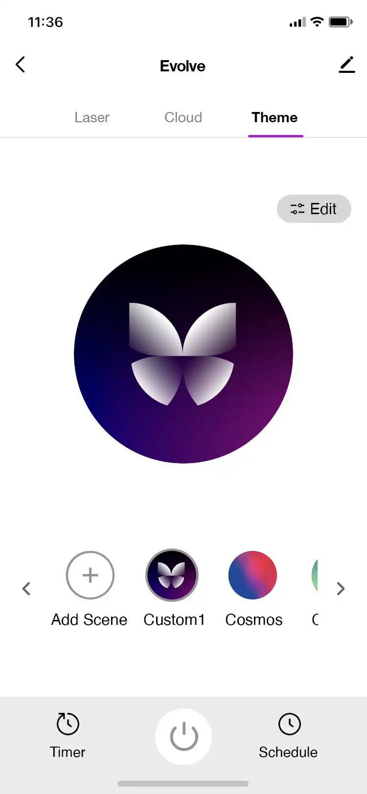BlissHome app sky lite evolve theme selection page