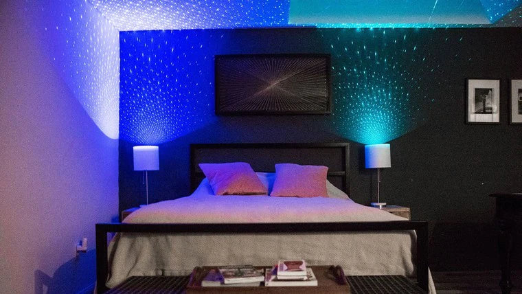 room with laser lightbulbs