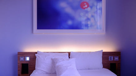 bedroom headboard with led strip lighting