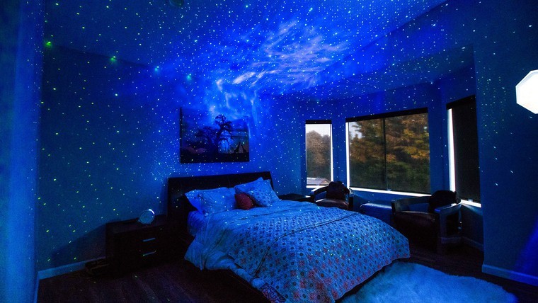 bedroom with galaxy lighting