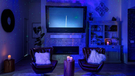 living room with space decor and galaxy lights