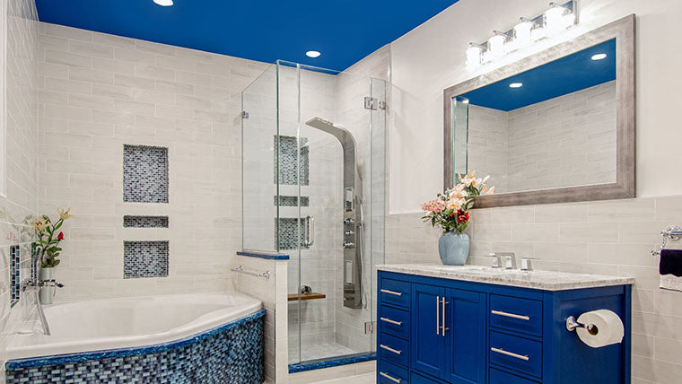 bathroom with blue accents