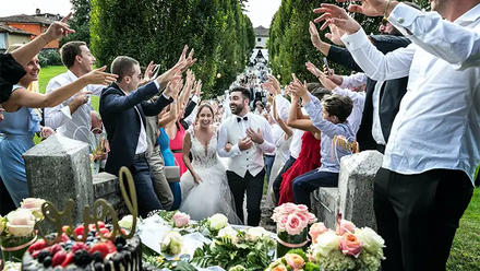 festive wedding party entrance