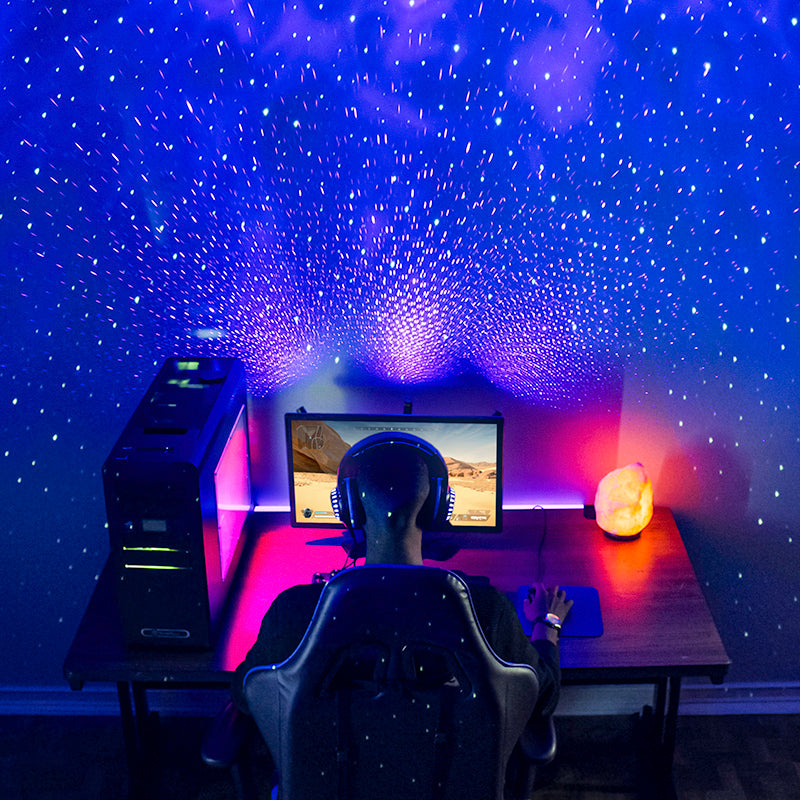 gamer with starport laser usb lights in blue