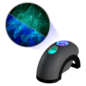 ark aurora light in green and blue, nebula cloud projector in gray housing, aurora projector