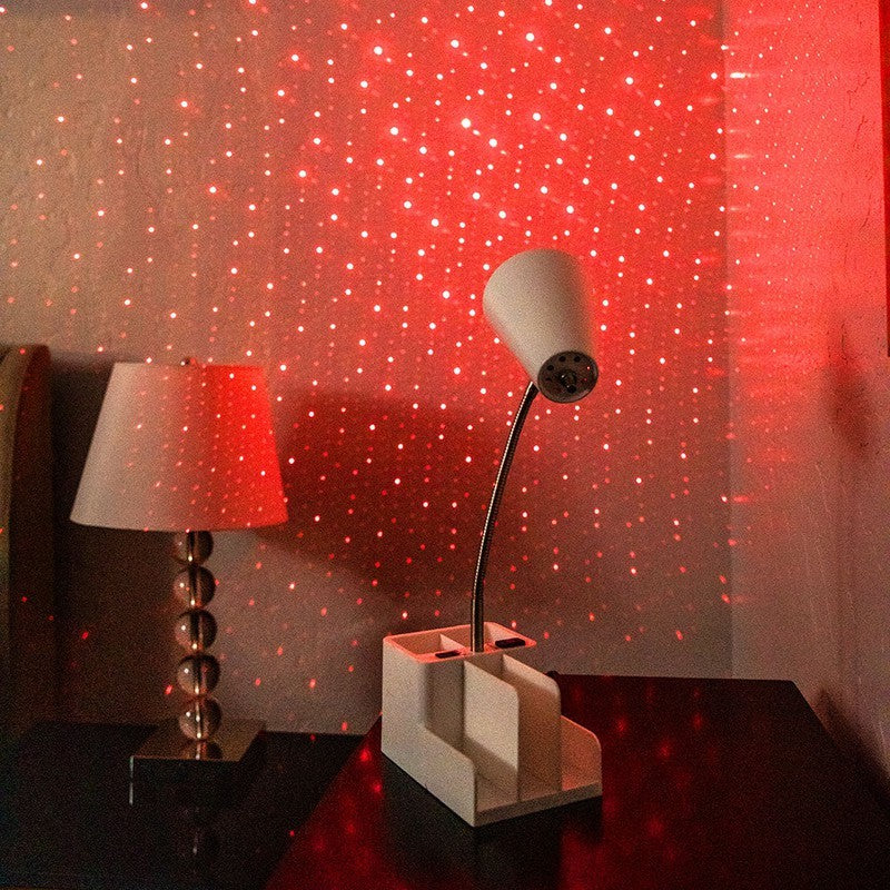 blissbulb in red, red light stars, laser stars shining in a bedroom