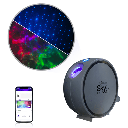 sky lite 2.0 multicolor galaxy projector with blue stars