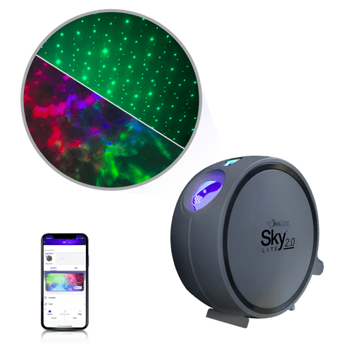 sky lite 2.0 multicolor galaxy projector with green stars