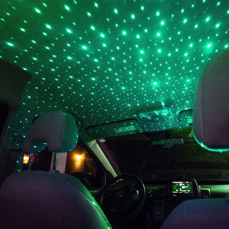 BlissLights StarPort Green shining on car ceiling